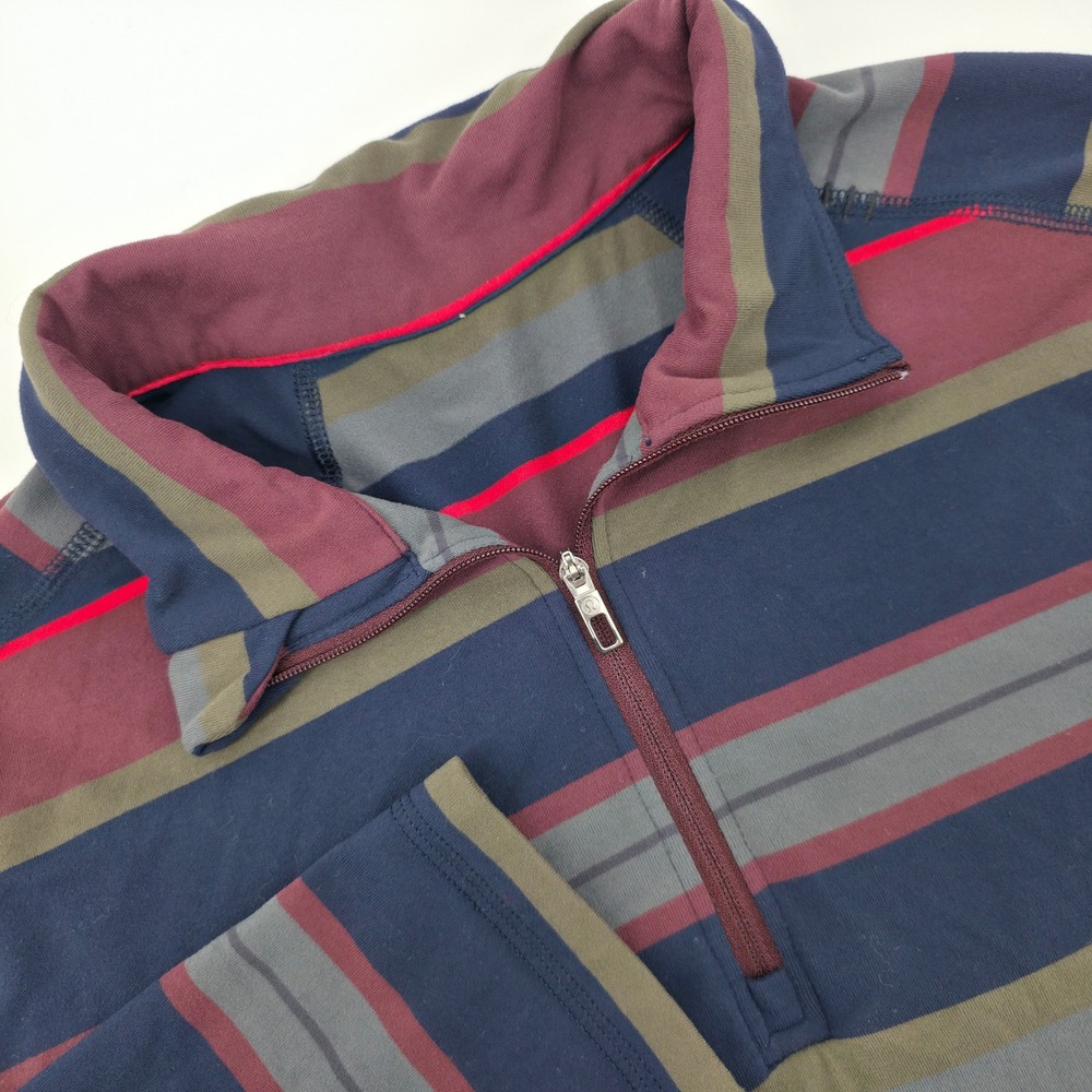 Lululemon Mens Quarter Zip Pullover Striped Long Sleeve Running Shirt Navy Blue